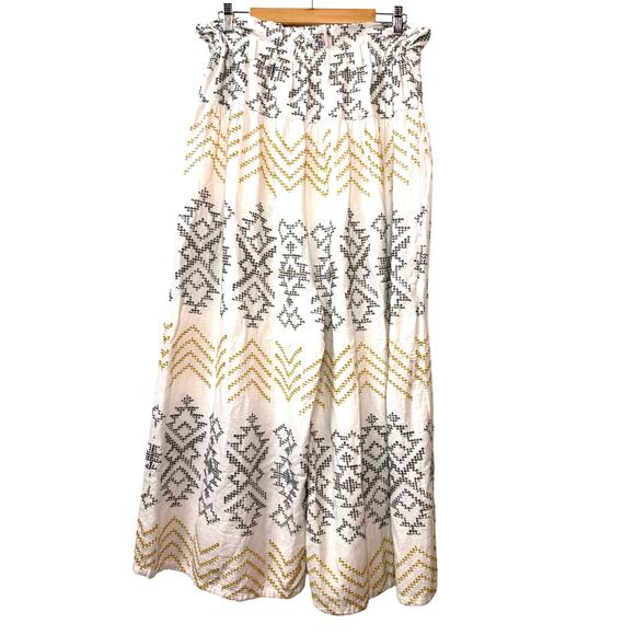 FREE PEOPLE Toluca Embroidered Pants Women's 12 Cotton Linen Boho Summer Beach - Picture 6 of 10